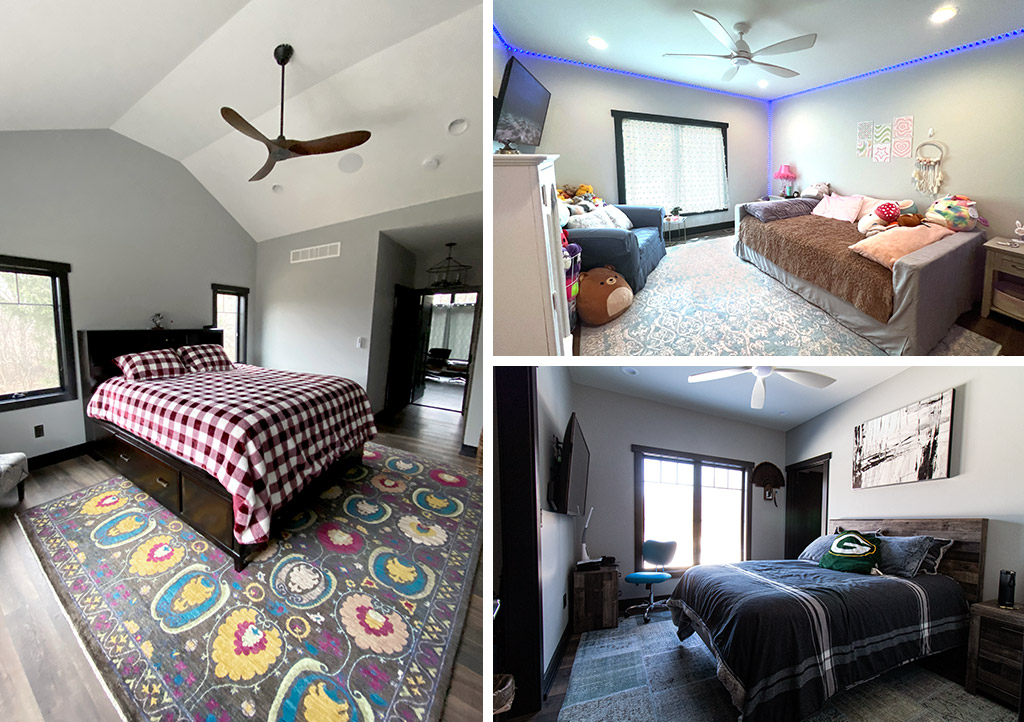 Three-image collage of three different bedrooms